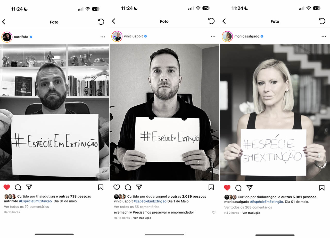 Influenciadores que participaram do movimento Espécie em Extinção do G4